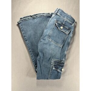 Arizona Jean Co Bell Bottom Cargo Jeans Womens 0 Extreme Low Rise Y2K Flare